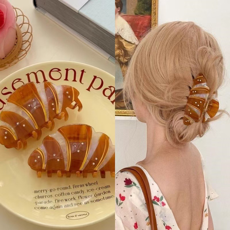 Pinza para el pelo de croissant para mujer y niña, pinza para el pelo Kawaii divertida, creativa y versátil, accesorios para el cabello para uso diario,