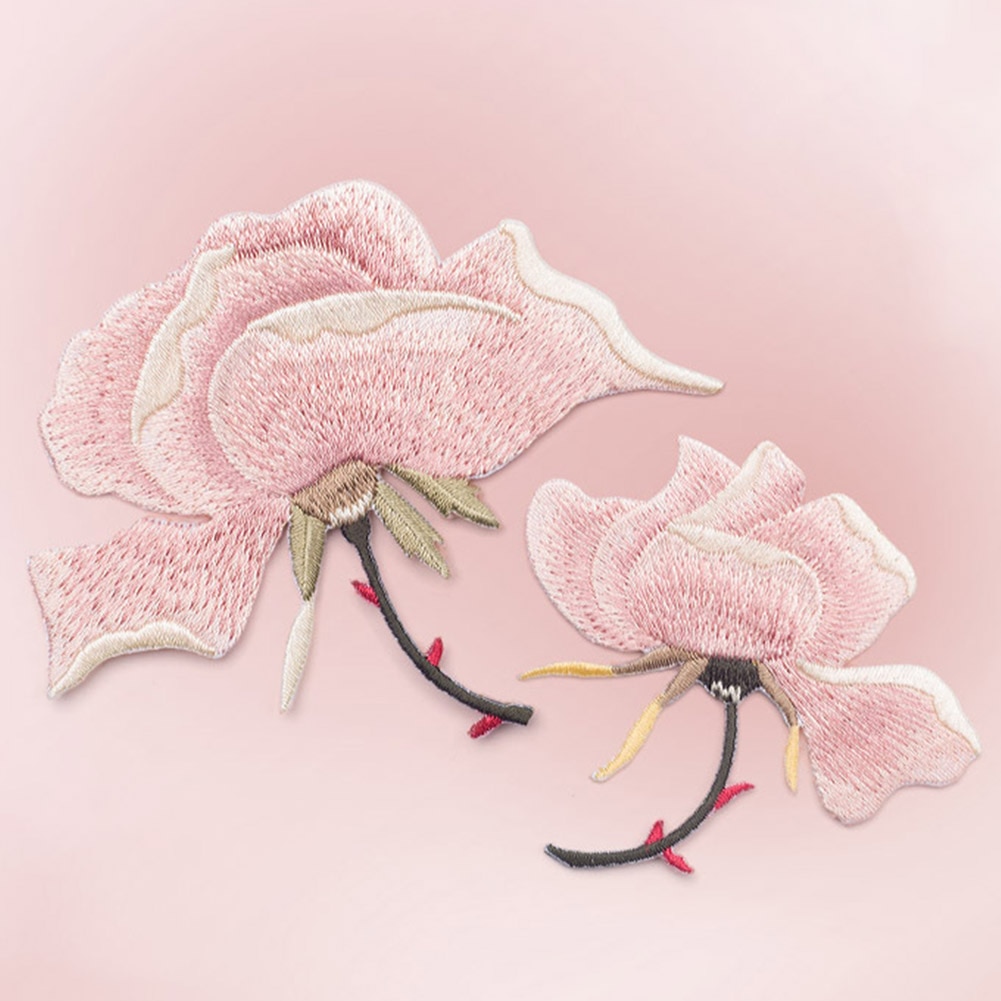 Roze Chinese Rose Applique Borduurwerk Bloem Patches Voor Kleding Ijzer Op Stickers Voor Kleding Decoraties Naaien Patch
