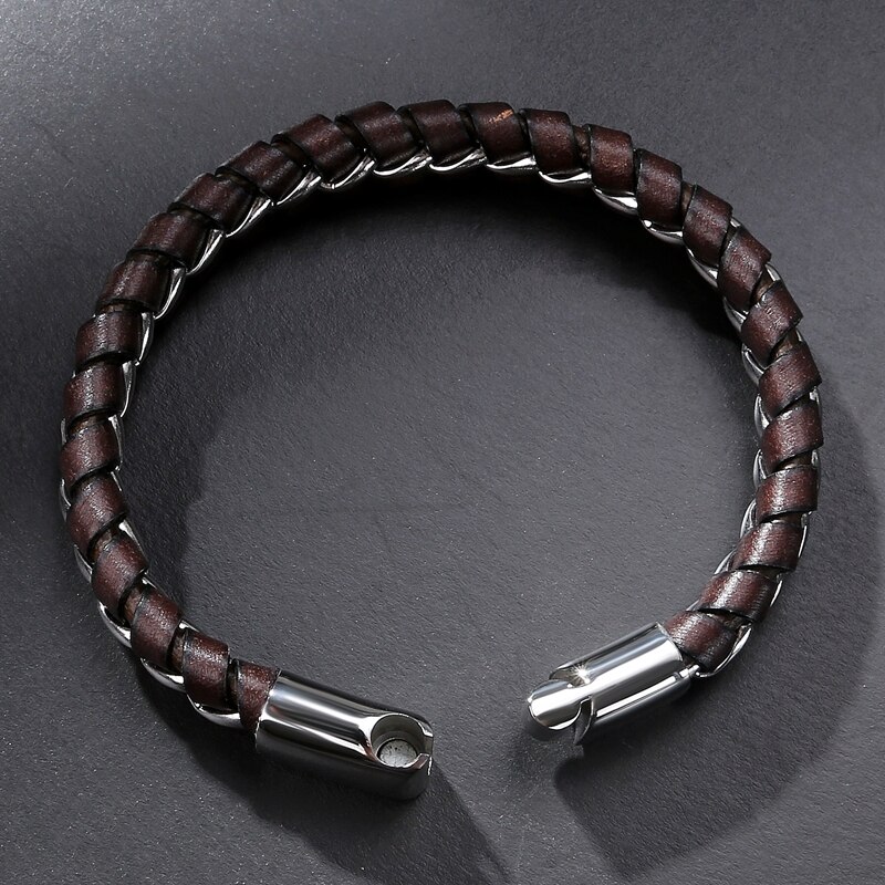 MOZO Neue Männer Charme Leder Armbänder Edelstahl Kette Armbänder Punk Felsen Männer modisch Schmuck