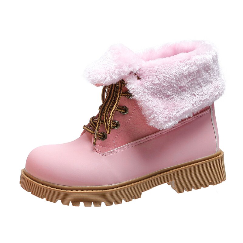 Bottes d'hiver en fourrure à plateforme pour femmes, chaussures d'extérieur, en peluche, résistantes, à talons bas, solides, ,: Rose / 38