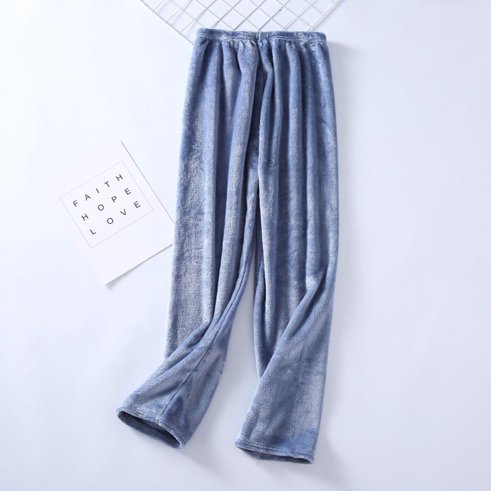 Pantalones de dormir largos para mujer, franela lisa, pijamas de lana en Coral, ropa de dormir suave y cómoda, estilo coreano: light blue