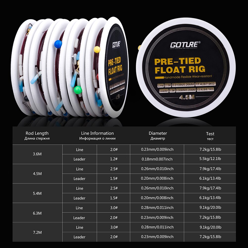 Goture Fishing Floats+Pre-tied Fishing Rig with Main Line/Leader/Hook+Fishing Light Stick Float for Carp Fishing Tackles