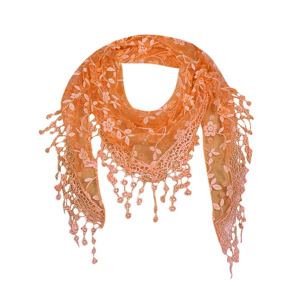 Women Lace Solid Color Scarf Lady Sheer Floral Scarf Shawl Wrap Tassel Scarf Panuelos De Mujer Para El Cuello Femme #T1P: Orange