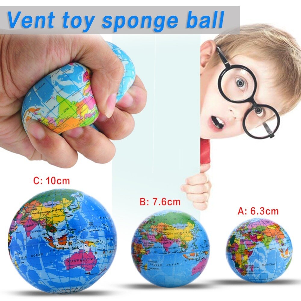 6-10Cm PU Funny Squeeze Toys Soft Earth World Map Globe Foam Stress Relief Bouncy Ball Geography Map Teaching Hand Squeeze Ball