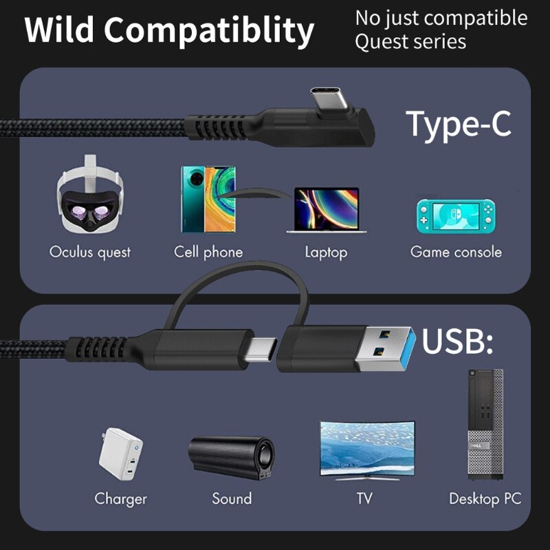 H052 High Speed Data Transfer Charging Cord 3M 5M Suitable for Oculus Quest VR Gaming Headset and Gaming PC 10 FT 16 FT