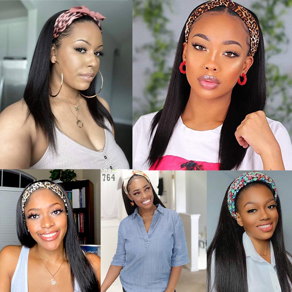 Synthetic Yaki Kinkly Straight Headband Wigs For Black Women Postiche Cheveux Afro Natural Headband Wigs with Bangs