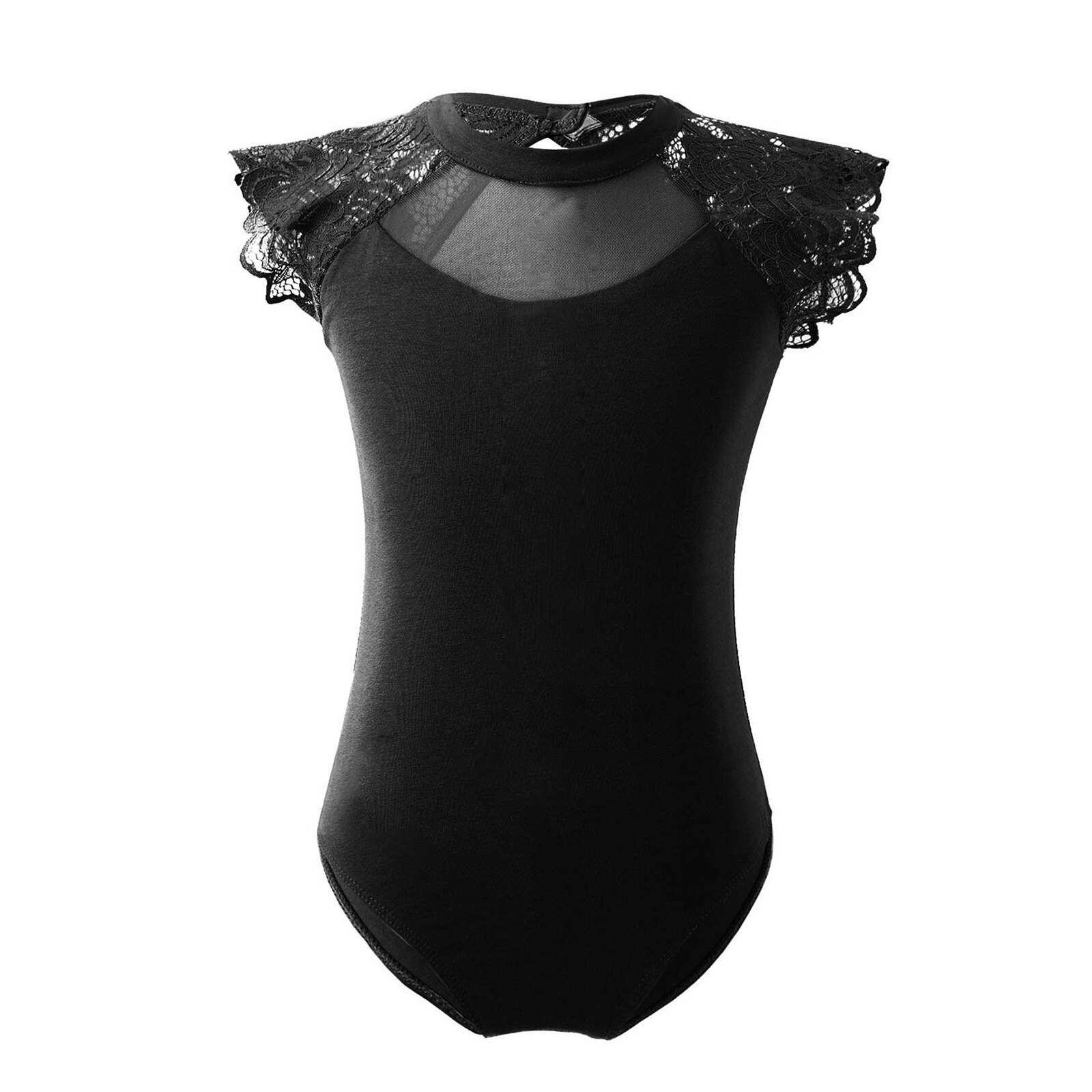 Kinderen Meisjes Mouwloze Bloemen Kant Ballet Dans Turnpakje Effen Kleur Ovale Gymnastiek Dance Training Jumpsuit Body Pak: XXS / Black