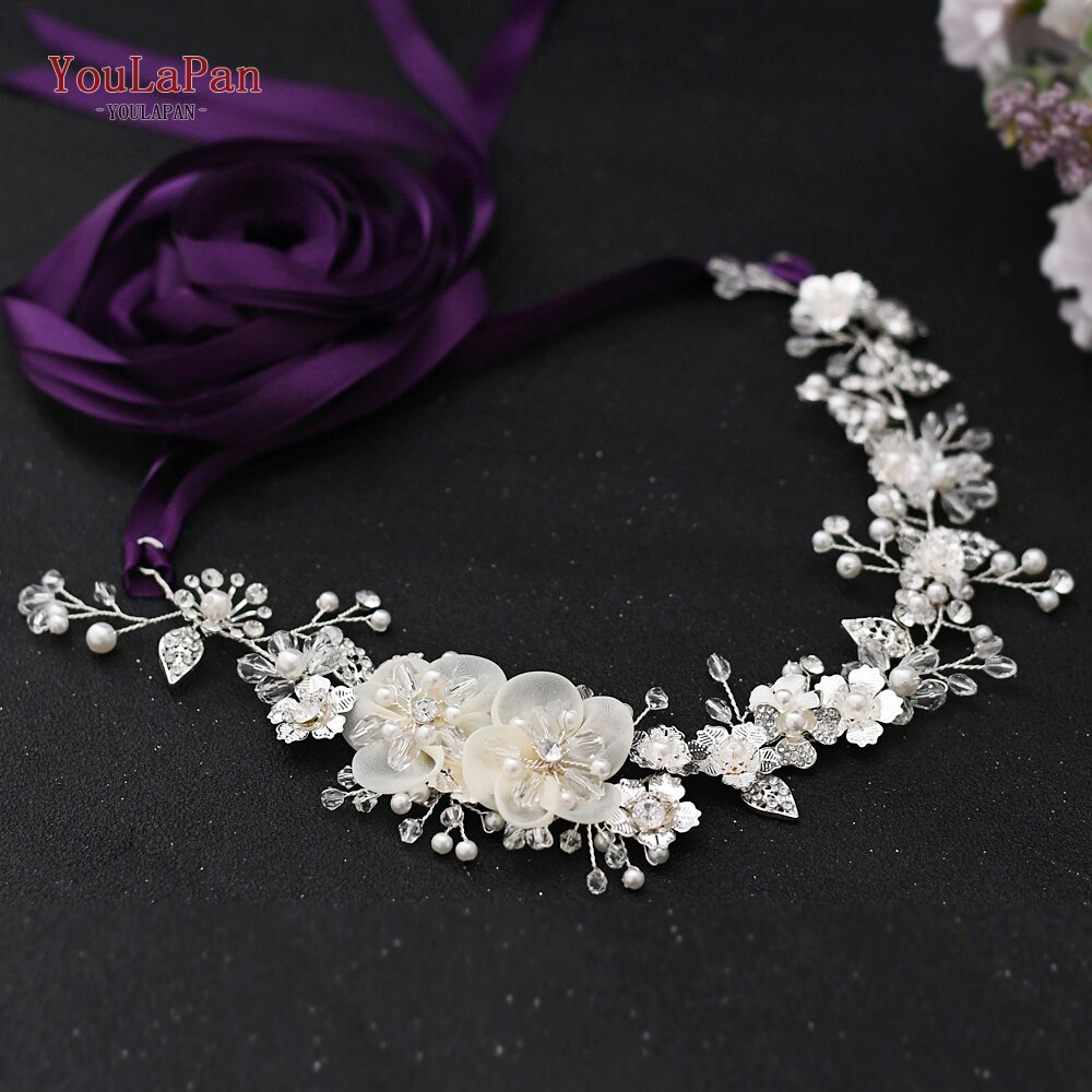 TOPQUEEN SH275 Rhinestone Belt Western Belts Women Decorative Dress Belts Silver Alloy Leaf Bridal Belts Belts: Purple ribbon