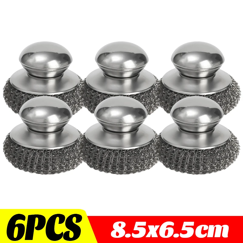 1/6 stuks keuken roestvrijstalen potborstel draadbal roestverwijdering schoonmaakgereedschap met handvat scrubber thuis afwasaccessoires: Rood