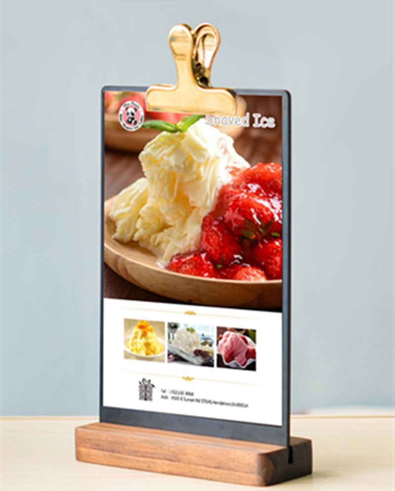 A4 Double Sided Wood Menu Paper Holder Stand Table Sign Card Blackboard Holder Desktop Message Poster Display Stand With Clip