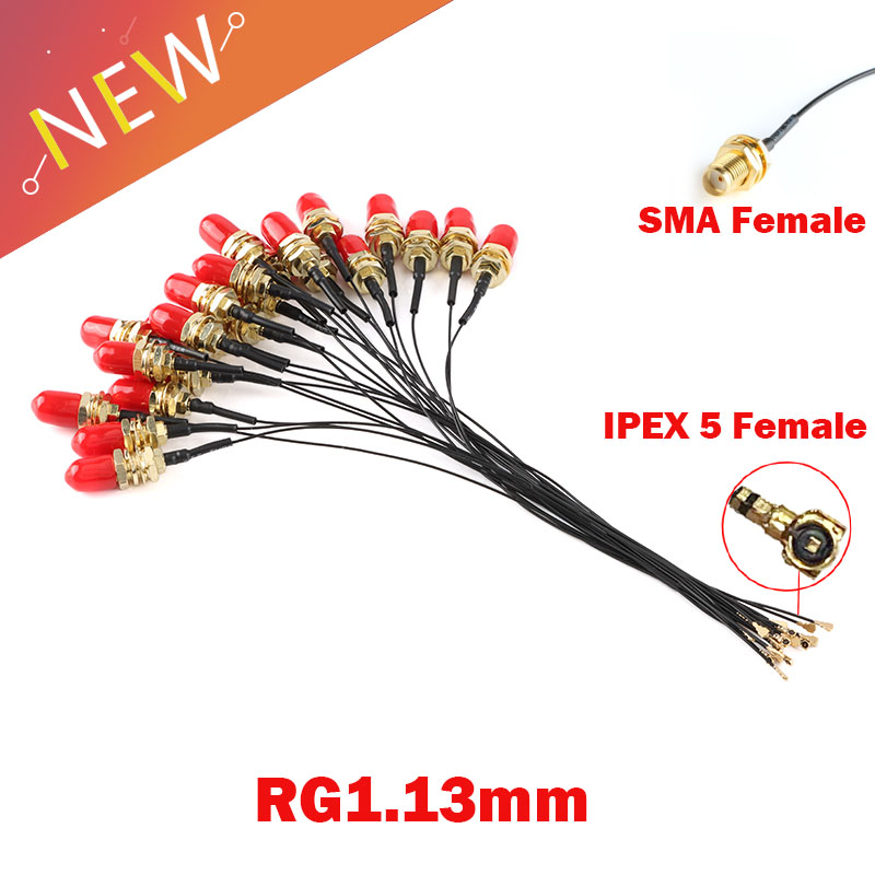5Pcs IPEX 5 IPX UFL U.FL Plug to SMA Female Waterproof 1.37mm Pigtail Coaxial Cable Coax RF 50ohm SMA Connector Cable RG1.13