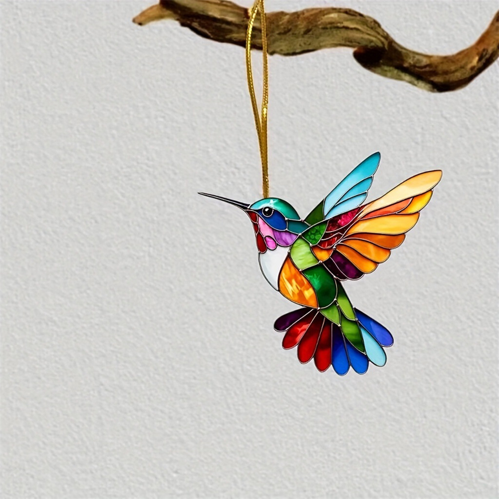 Acrylic Colorful Hummingbird Sun Catcher Rainbow Bird Wind Chimes Crafts Hanging Decor for All Seasons Home Garden Decoration