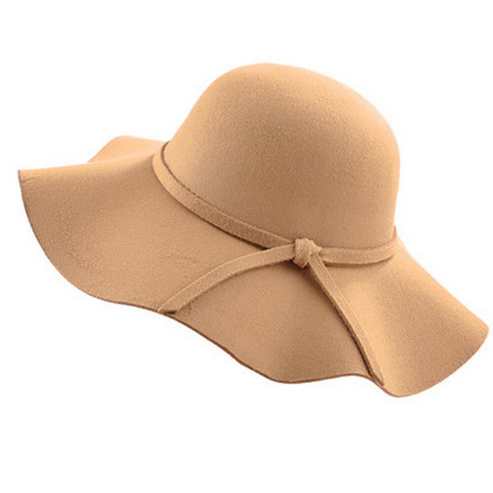 Chapeau casual fedora kasket med brede skygge kuppel hatte uld floppy hat kvinder sorte cloche hatte: Kamel