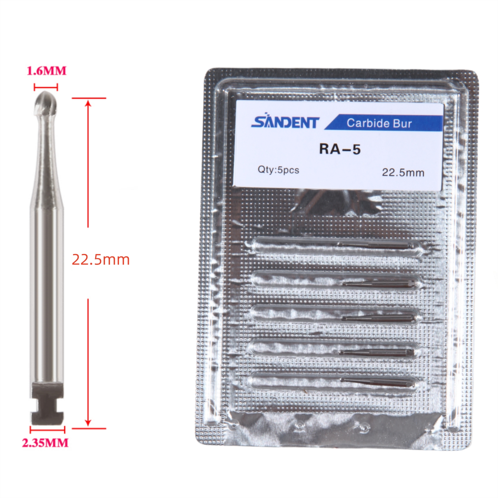 5 unids/caja fresas dentales de carburo de acero de tungsteno cabeza redonda pestillo RA 0,8/1/1,2/1,4/1,6/1,8/2,1/2,3mm para pieza de mano de baja velocidad 2,35mm: Caqui