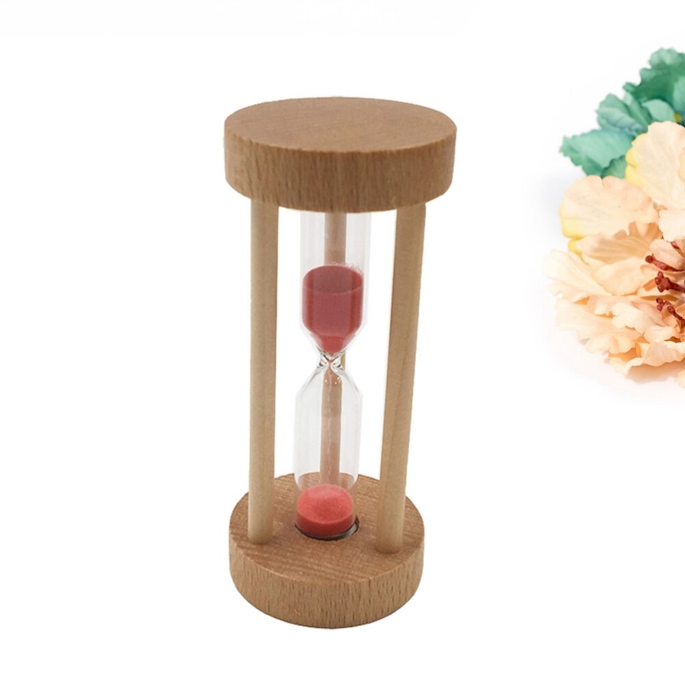 3 Min Wooden Sandglass Hourglass Orange Sand Timer Clock Table Desktop Decoration: Red