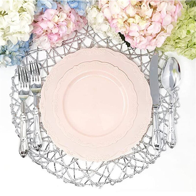 7.5 10.25 Inch Europese Plaat Bruiloft Banket Buffet Opluchting Kant Plaat Steak Dessertbord Wegwerp Plastic Plaat 12Pcs