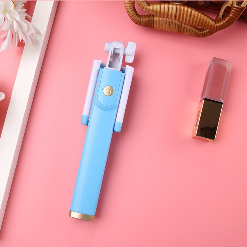 Extendable Handheld Iphone 8 X 7 6s Shutter Remote Mini Tripod selfie stick: Blue