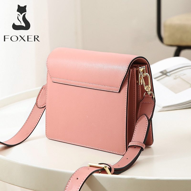 FOXER Women's Crossbody Shoulder Bags Mini Messenger Bag Split Leather Soild Bag Lady Summer Flap Bag Large Capacity Small Purse