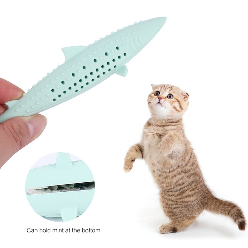 Silicone Mint Fish Cat Toy Cat Toothbrush Soft Pet Kitten Chew Toy Teeth Brush Molar Stick Dog Cat Cleaning Supplies