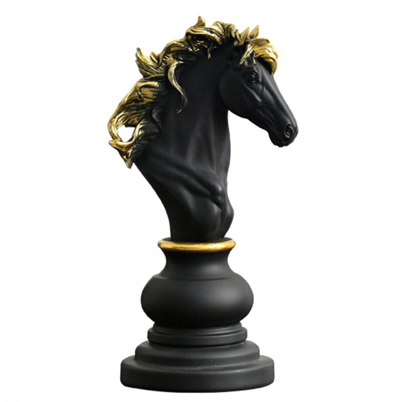Chess Statue Decor Desktop Ornaments Art Figurines Office Study Chessmen Sculpture Home Decors Garden Decor Miniatures: Black Knight