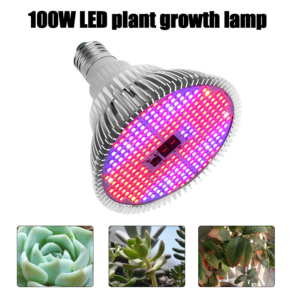 Led plantevækst lampe timing intelligent fjernbetjening pære lampe saftige plante fyld lys vokse lys  e27 haven forsyninger 100w