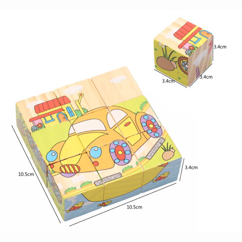 Holz Spielzeug Kinder Puzzle 3D 9 Stück Sechs Seitige Lernen Spielzeug Für Kinder Frühe Pädagogische Tier Obst Muster Kinder