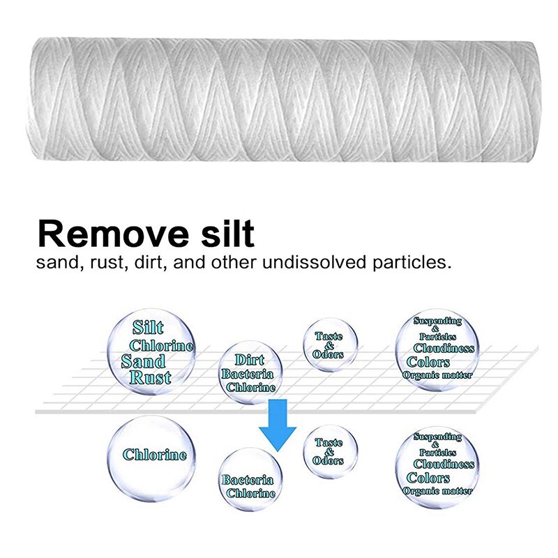 Cartucho de filtro de agua de 10 pulgadas X 2,5 pulgadas, filtración de sedimentos de cuerda enrollada, 10 piezas, 10 micras