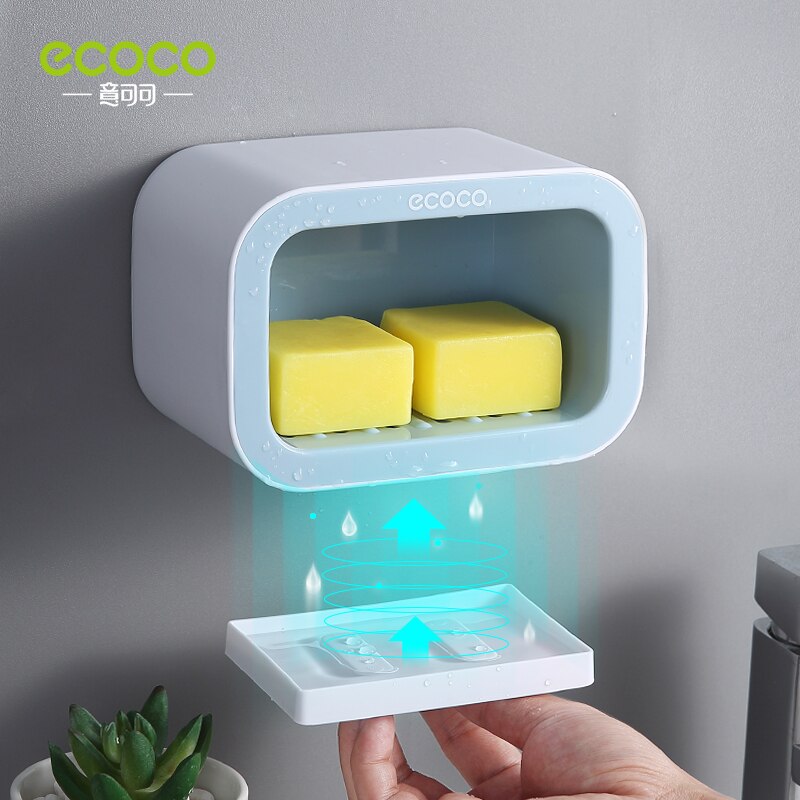 ECOCO Double Drawer Wall Mounted Soap Dish Box Bathroom Shower Soap Holder Tray Storage Rack Shelf Bathroom Accessories