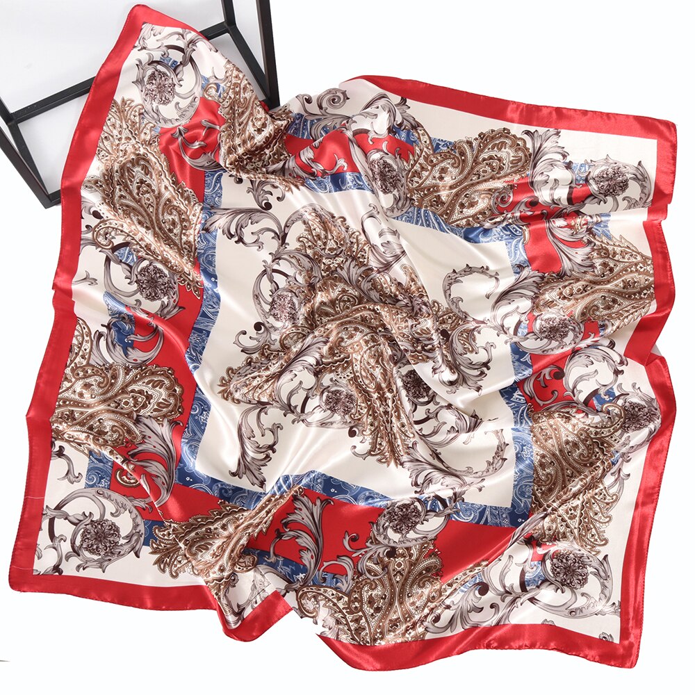 Foulard en soie pour femmes, classique rétro, en Satin, Bandana, Cheveux doux, Hijab, 90x90cm: KX2-10