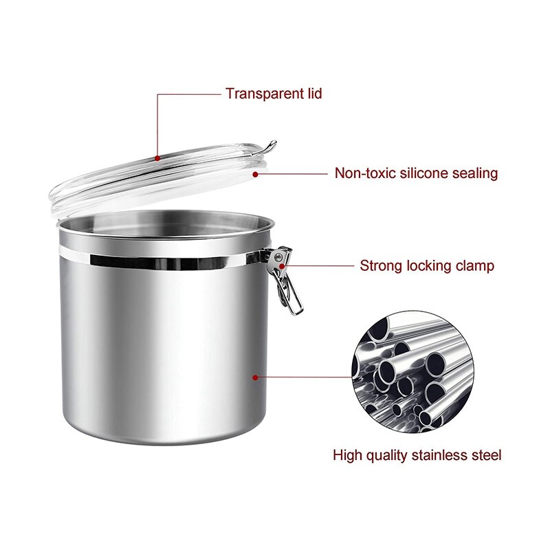 Bote hermético para cocina, harina grande café en grano, Té cereales azúcar galleta Almacenamiento de Metal para alimentos botes