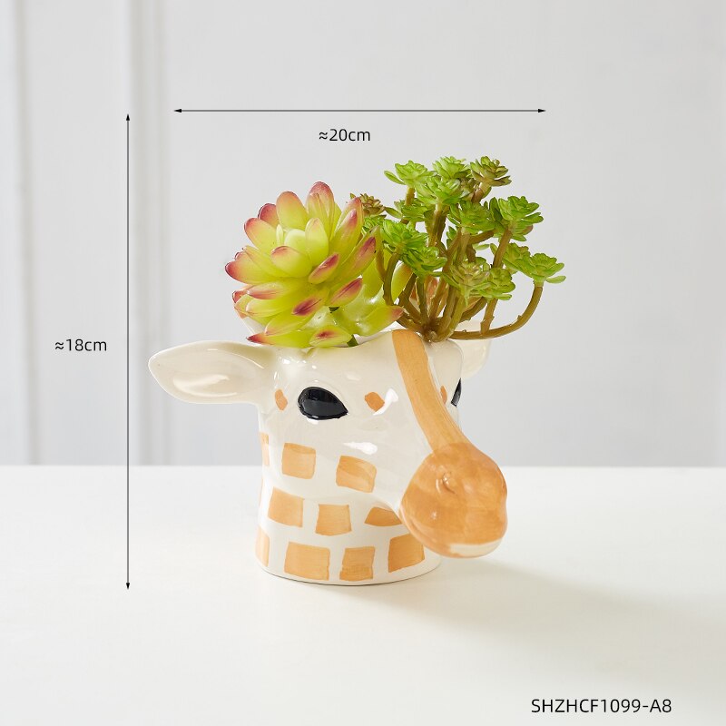 Kreatywna żyrafa ceramiczna doniczka na kwiaty zwierząt rzeźba wazon gospodarstwa domowego nowoczesne dekoracje do domu salon sypialnia dekoracja na biurko prezenty: Giraffe-11cm-E