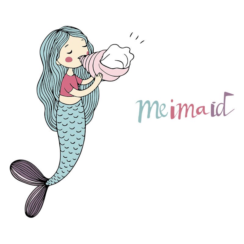 Cartoon mermaid blowing conch Wall Sticker for baby girl's room bedroom decorations wallpaper Mural nursery mermaid stickers