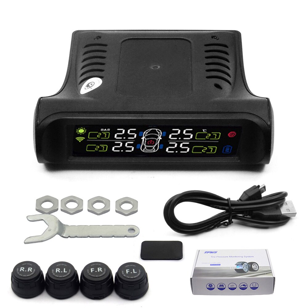Auto Security Alarm Systems Tyre Pressure Smart Car TPMS Tyre Pressure Monitoring System Solar Power Digital LCD Display: Cigarette Lighter