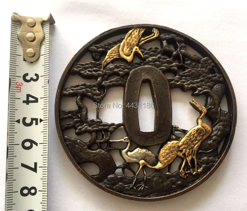 Beautiful Crane Theme Japanese Brass Guard Tsuba For Samurai Knife Katana Sword Guard Wakizashi HandMade Metal Crafts