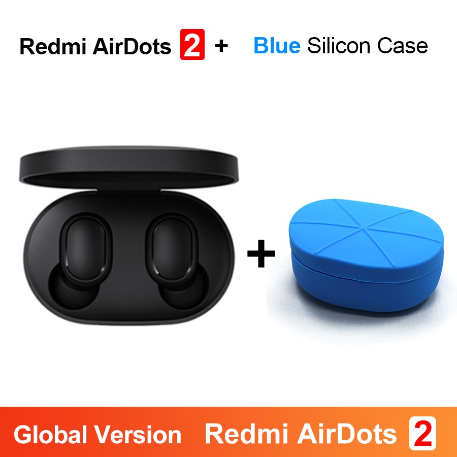 Original Xiaomi Redmi Airdots 2 TWS Bluetooth Earphone Stereo bass BT 5.0 Eeadphones AI Control With Mic Handsfree Earbuds: GB N Blue Case