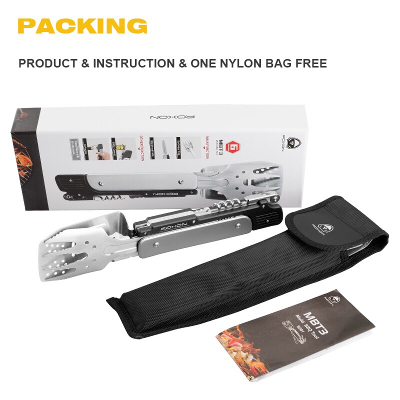 ROXON 6-in-1 BBQ Multi Werkzeug, edelstahl barbrcue Grill Werkzeug, Spachtel, Gabel, Grill Zange, Flasche Öffner, multitool