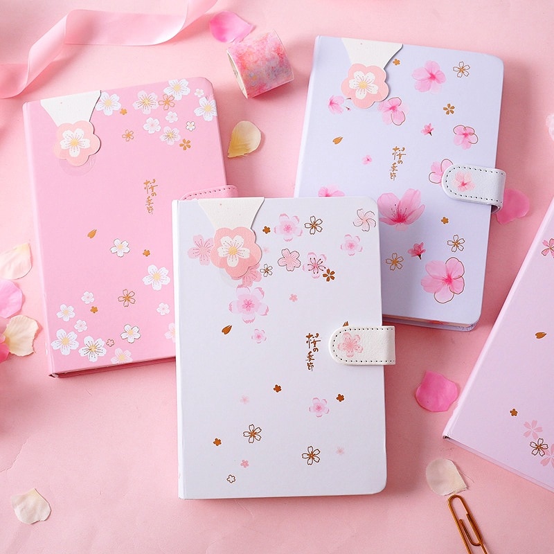"Pink Flowers" Hard Cover Diary Cute Girls Journal Study Notebook Beautiful Notepad