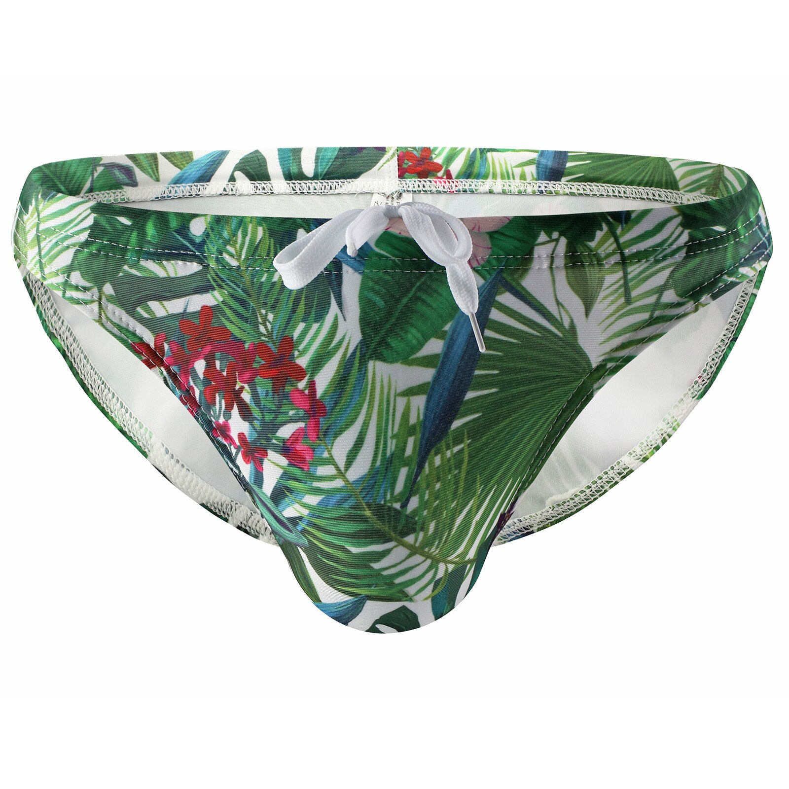 Men's Low Waist Underwear Swim Trunks Briefs Low-rise Flower Printing Hawaii Style Smooth Swimming Suits Male Brief Swimwear #20: green / L