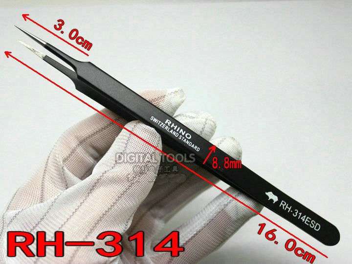 Japan RHINO RH-314 ESD Tweezers Anti-static High-precision Super Hard For Repairing Watch or Mobile Clamping Small objects