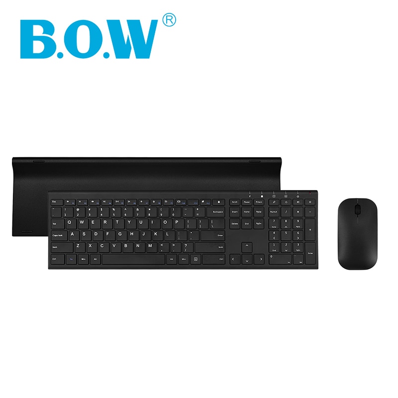 B.O.W 2.4Ghz Wireless Keyboard, 10 Keys Slim Matte Metal Ultra thin Rechargeable Full Size Keyboard Kits with Nano USB Receiver