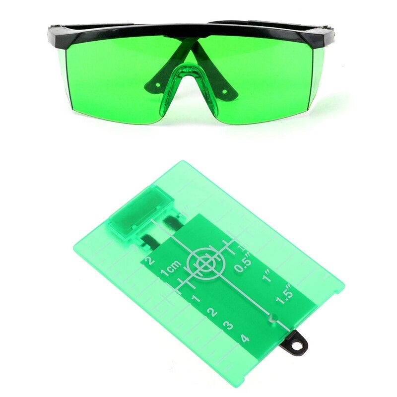 Magnetisk målkortplade niveau værktøj roterende tværlinie vandret lodret med beskyttelsesbrille sæt: Grøn