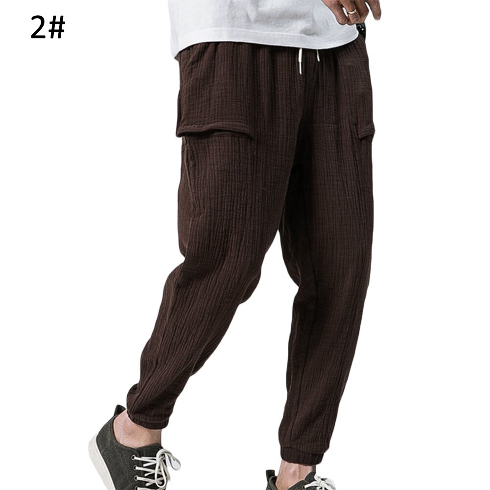 Casual Men Loose Drawstring Sports Gym Trousers Long Ankle Banded Bloomers Pants: XL / Brown