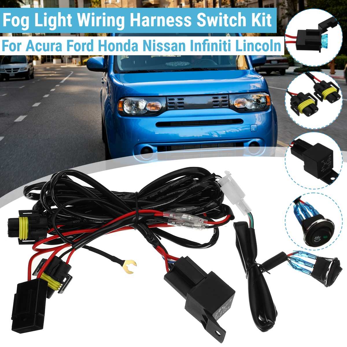 12V H11 Fog Light Lamp Wiring Harness Socket Wire Connector With 40A Relay LED Work Light Lamp Driving Offroad Universal