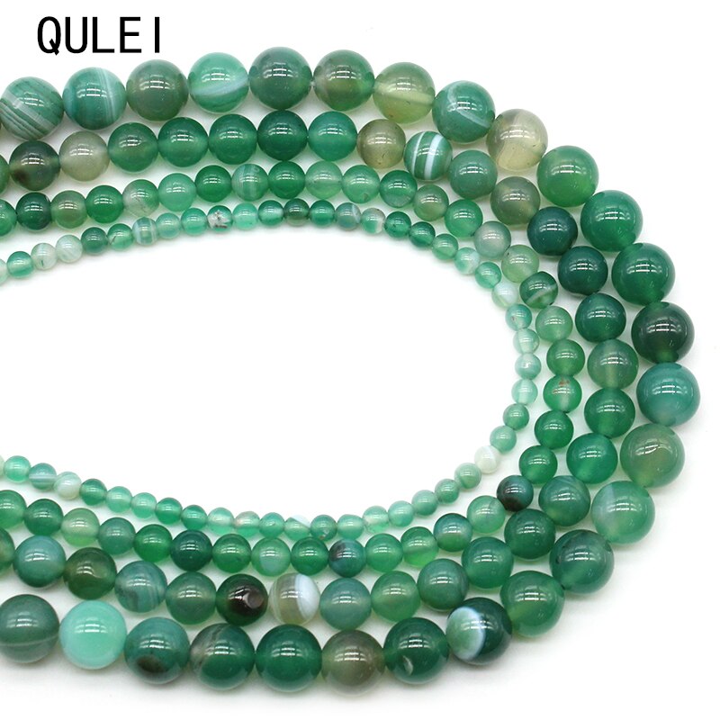 Natuursteen Groene Strepen Agaat Kralen Voor Sieraden Maken Diy Armband Ketting 4/6/8/10/12/14Mm Strand 15&#39;