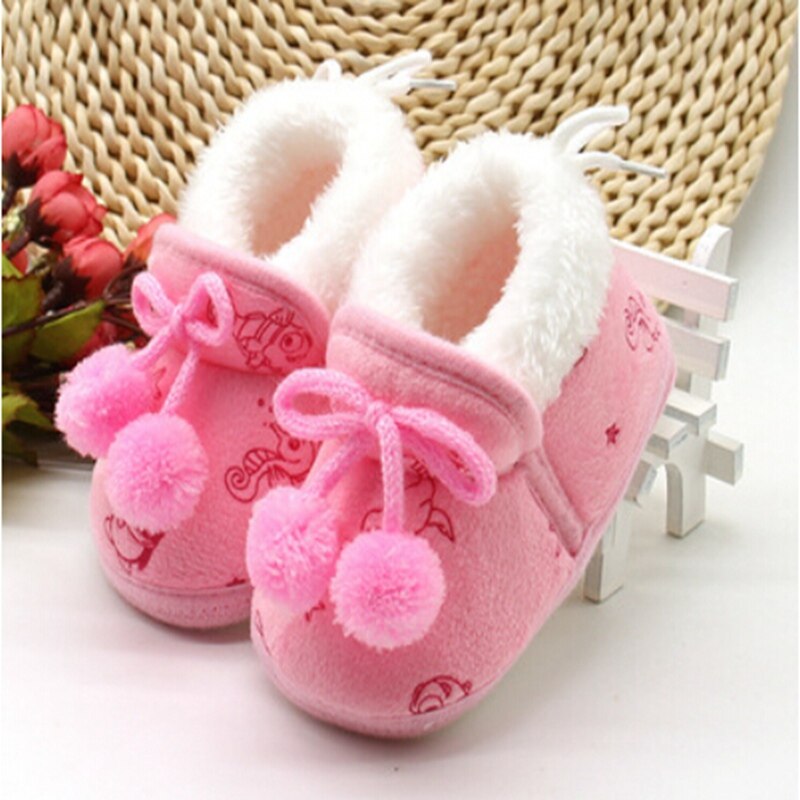 Pasgeboren Peuter Infant Baby Meisjes Effen Hairball Warme Pluche Laarzen Zachte Tong Schoenen Casual Winter: Roze / 12