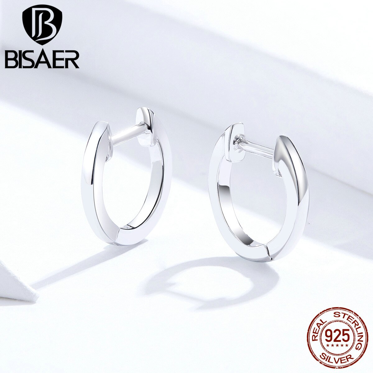Einfache Ohrringe BISAER 925-Silber Runde Kreis Koreanischen Stud Ohrringe für Frauen Sterling Silber Schmuck ECE808-A