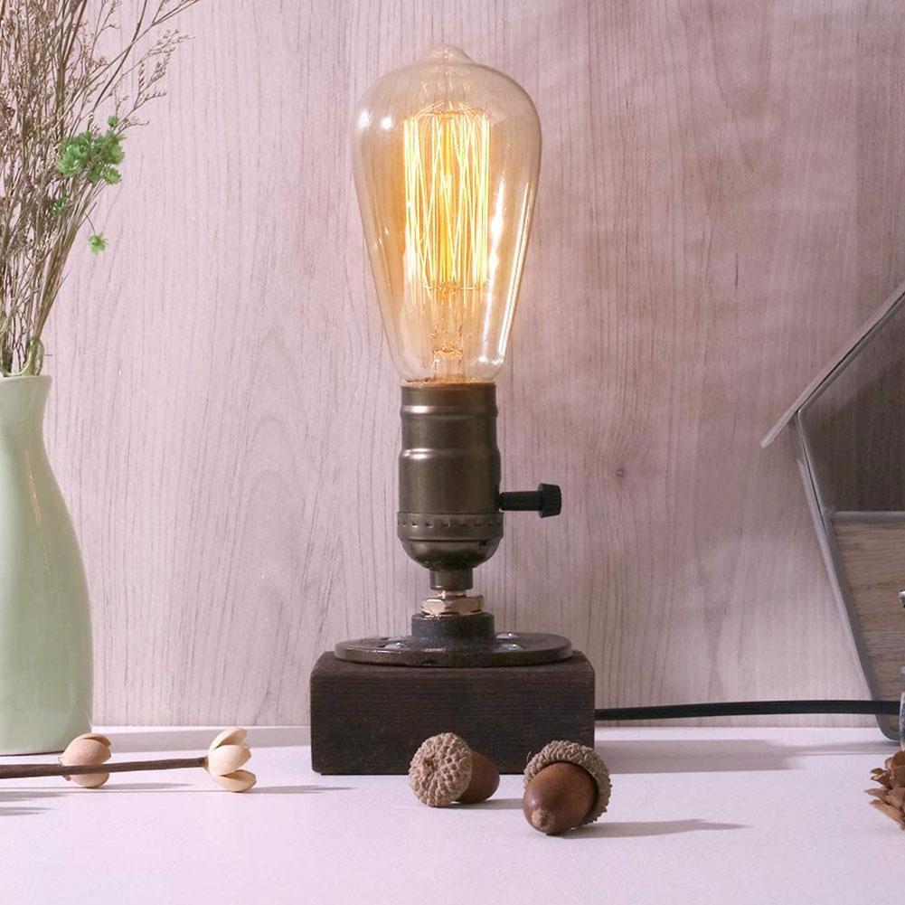 Vintage Houten Base Industriële Enkele Socket Tafel (Geen Lamp) Base Desk Bar Lamp Licht Nachtkastje H0O3