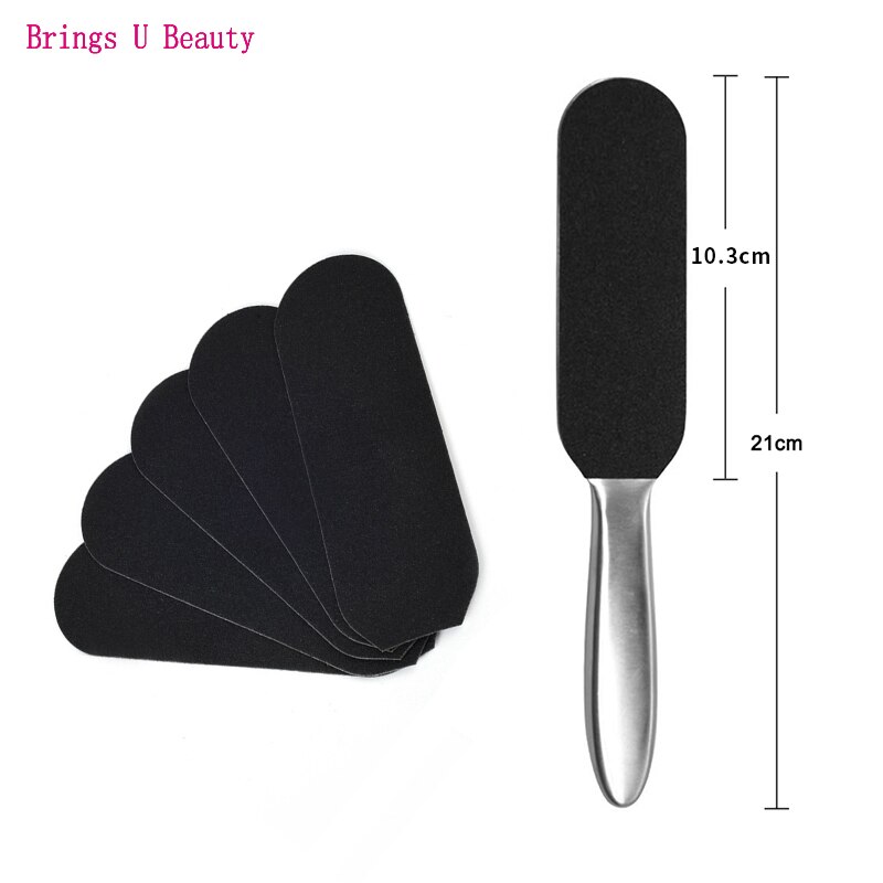 1 Set 21Cm Pedicure Voetverzorging Roestvrij Metalen Handvat En 10 Stuks Van Grof Grit Fijne Korrel Schuren Doek voetrasp En Bestanden Refill