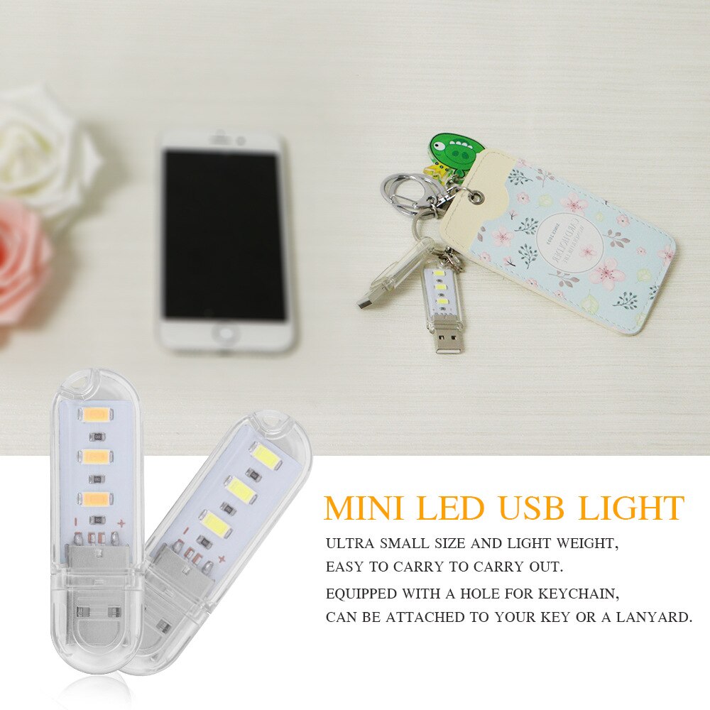 Portable Mini USB Sleep Light DC 5V Book Lights Laptop Power Bank Powered 3 LEDs Lamp Luminous Light