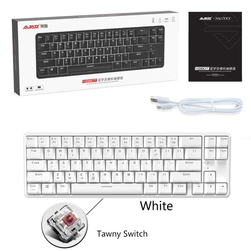 Wired Bluetooth 68 Keys with Anti-ghosting Mechanical Keyboard for Ajazz K680t Different Backlight Modes: White Tawny Switch